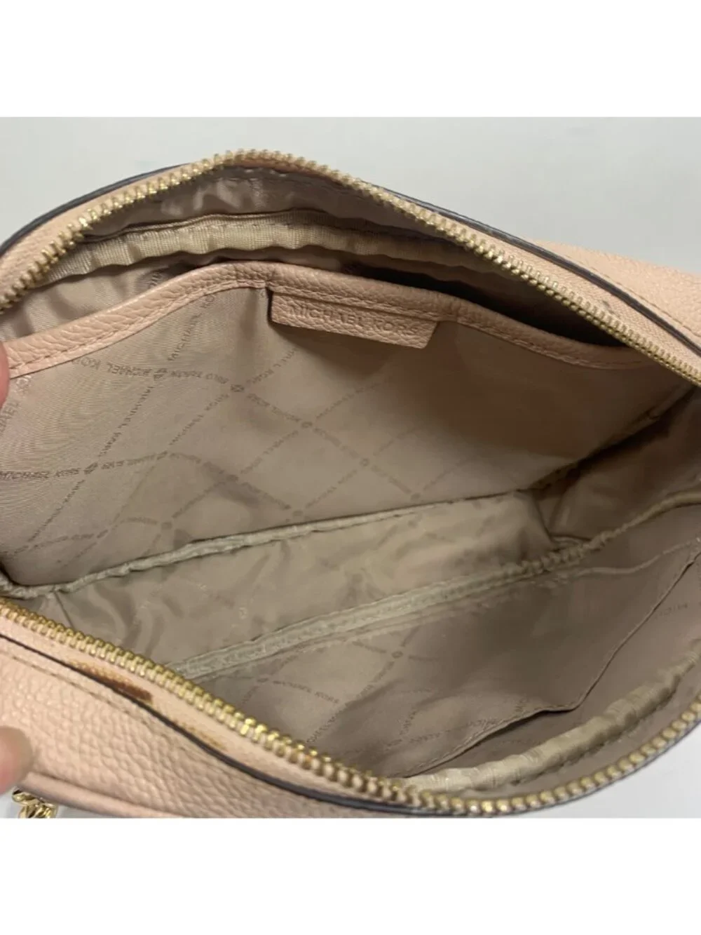 Michael Kors Fulton Blush Pink Pebbled Leather Crossbody Bag Gold Chain Strap